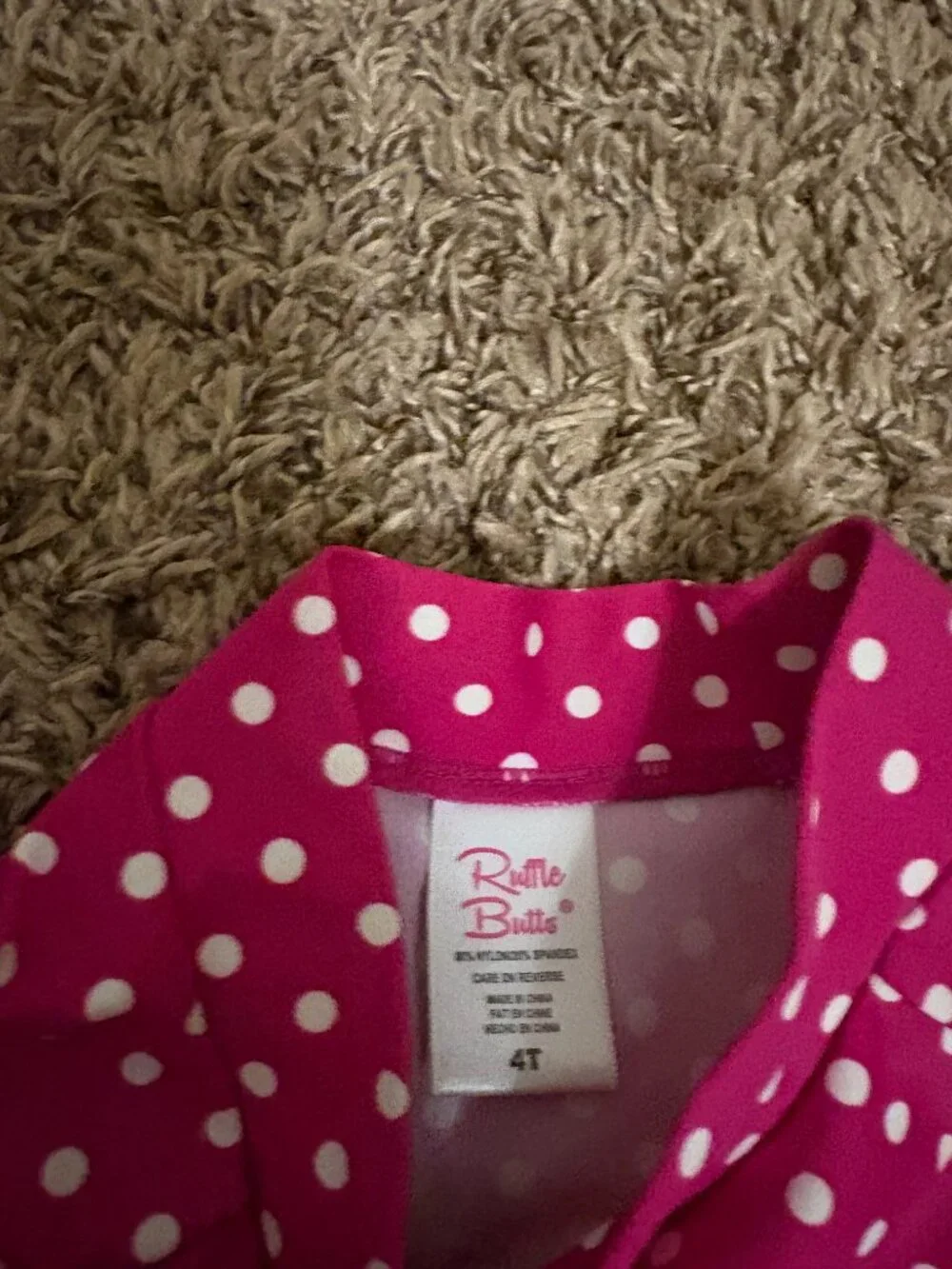 Ruffle Butts Rashguard 4T Nylon Spandex Dark Pink White Polka Dots Ruffles Swim